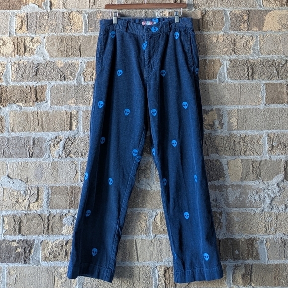 Urban Outfitters Dark Blue Corduroy Alien Embroidered Pants Size 30 - Picture 9 of 9